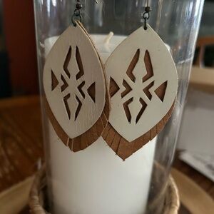 Noonday Collection Cream and Brown Geometric Earrings